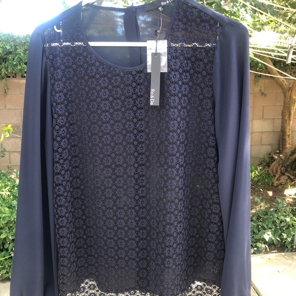 Navy Blue long sleeved blouse - Picture 2 of 3